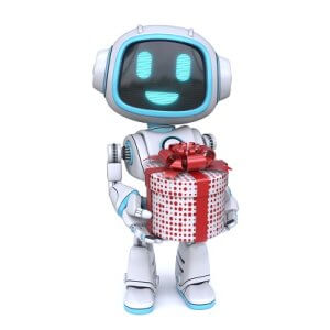 automated blue robot gift box